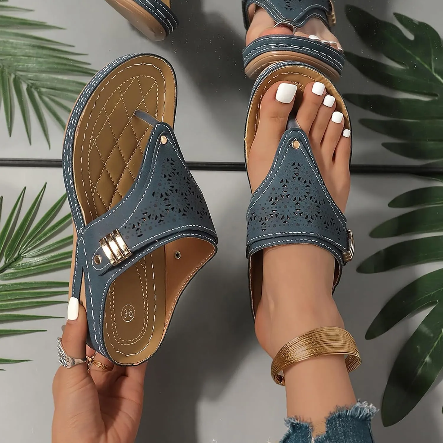 Womens Flat Sandals Flip Flops Arch Support With Arch Support Comfortable Leather Flip Flops Women Comfy Platform Sandals
