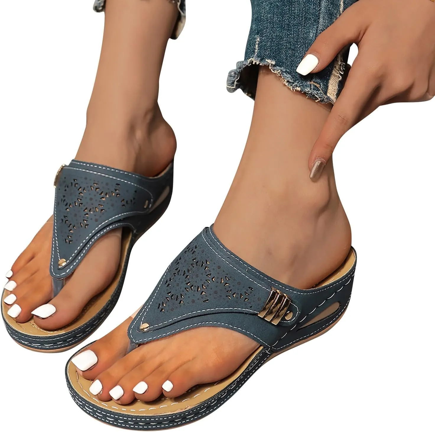 Womens Flat Sandals Flip Flops Arch Support With Arch Support Comfortable Leather Flip Flops Women Comfy Platform Sandals