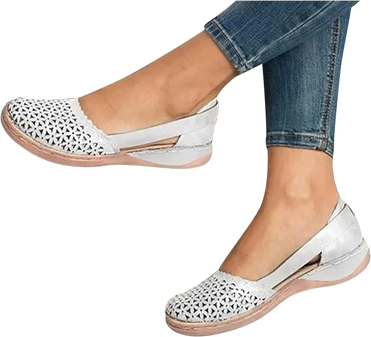 Womens Fusaro Shoes Leather Baotou Hollow Wedge Sandals Round Toe Platform Loafers Fashion Closed Toe Flat Sandal Lightweight Flat Sole Walking Shoes