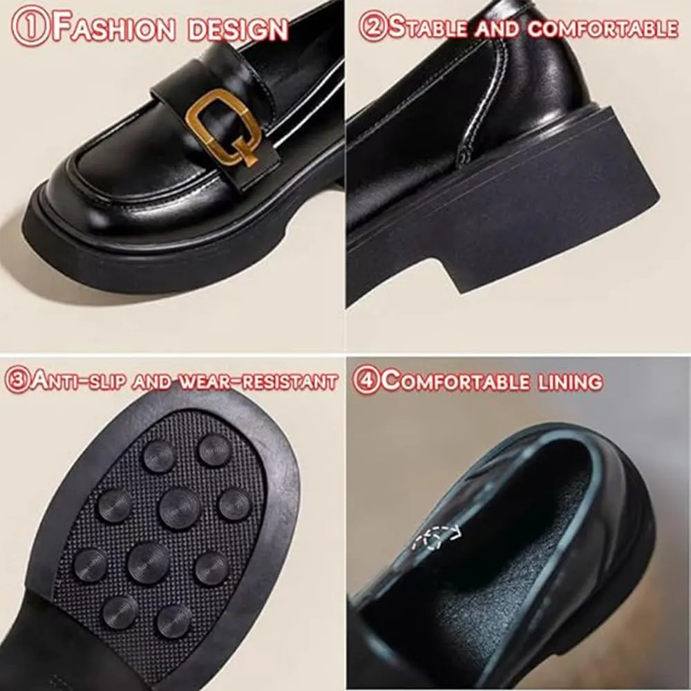 Women's Genuine Leather Platform Loafers,Mid Slip On Ladies Comfortable Daily Casual Shoes Fashion Business Dress Shoes All Weather Daily Wear Flats
