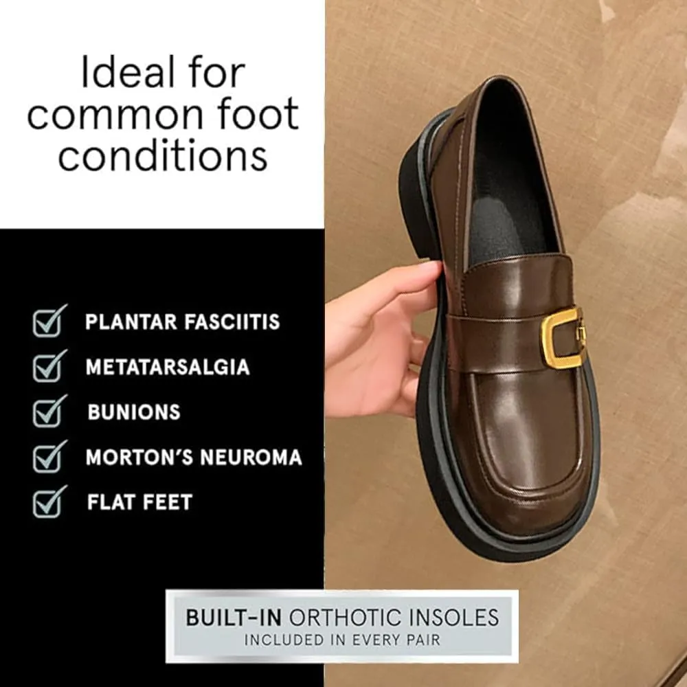 Women's Genuine Leather Platform Loafers,Mid Slip On Ladies Comfortable Daily Casual Shoes Fashion Business Dress Shoes All Weather Daily Wear Flats