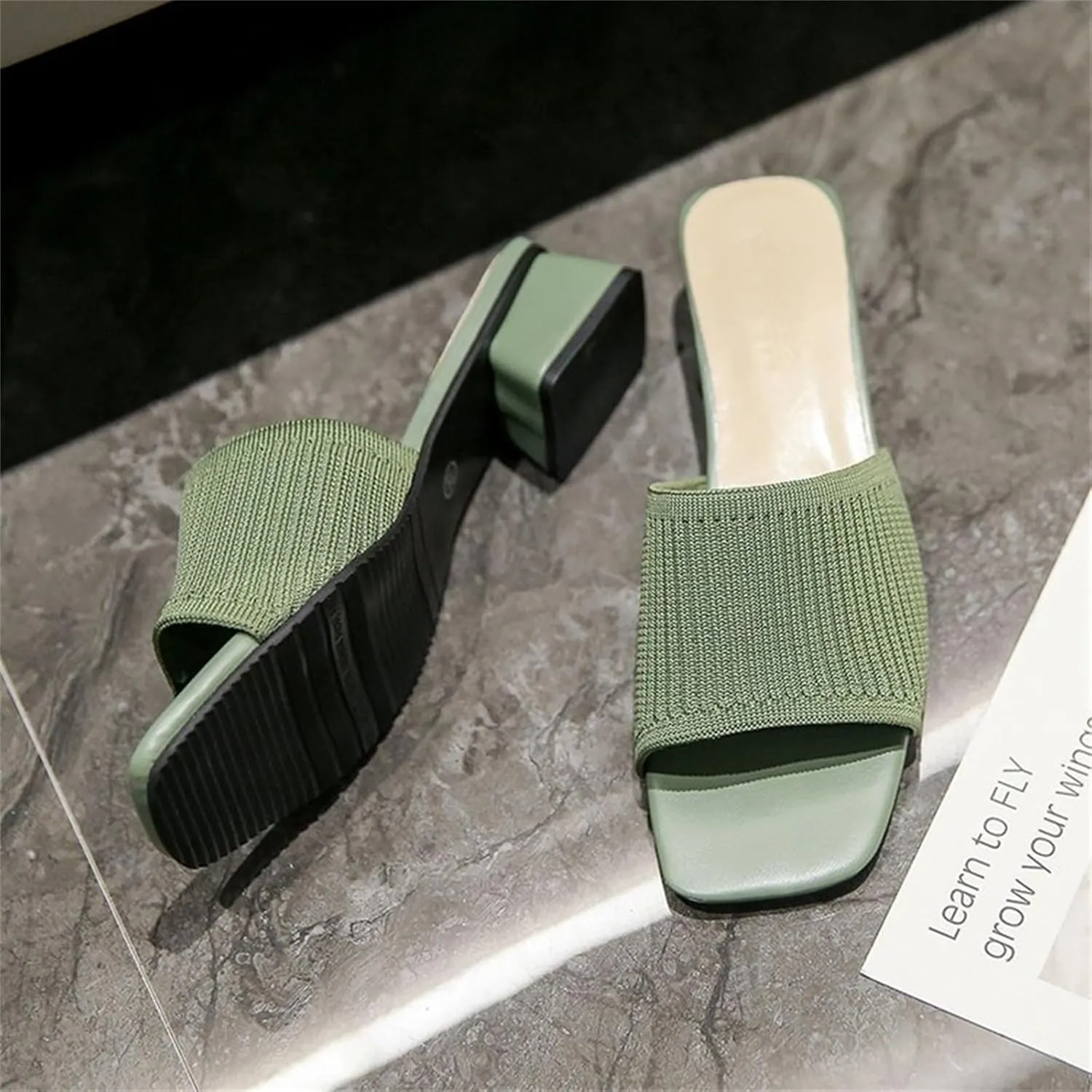 Women's Heeled Sandals Breathable Open Toe Mules Block Slip On Slides Chunky Square Heels Slides Sandal