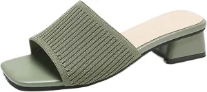 Women's Heeled Sandals Breathable Open Toe Mules Block Slip On Slides Chunky Square Heels Slides Sandal