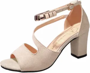 Womens Heels Square Open Toe Chunky High Heels Strappy Ankle Strap Heeled Sandals for Women Dress Party Wedding