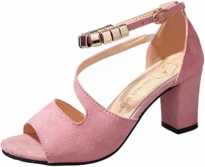 Womens Heels Square Open Toe Chunky High Heels Strappy Ankle Strap Heeled Sandals for Women Dress Party Wedding
