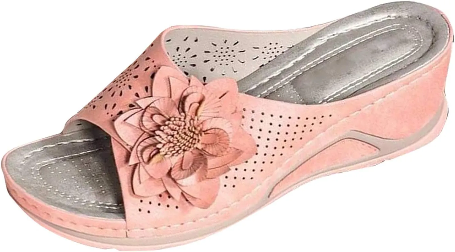 Womens Hollow Flower Wedge Sandals Mid Heel Wedges Platform Sandals for Women Ladies Fashion Summer Open Toe Buckle Wedge Shoes Casual Walking Sandal