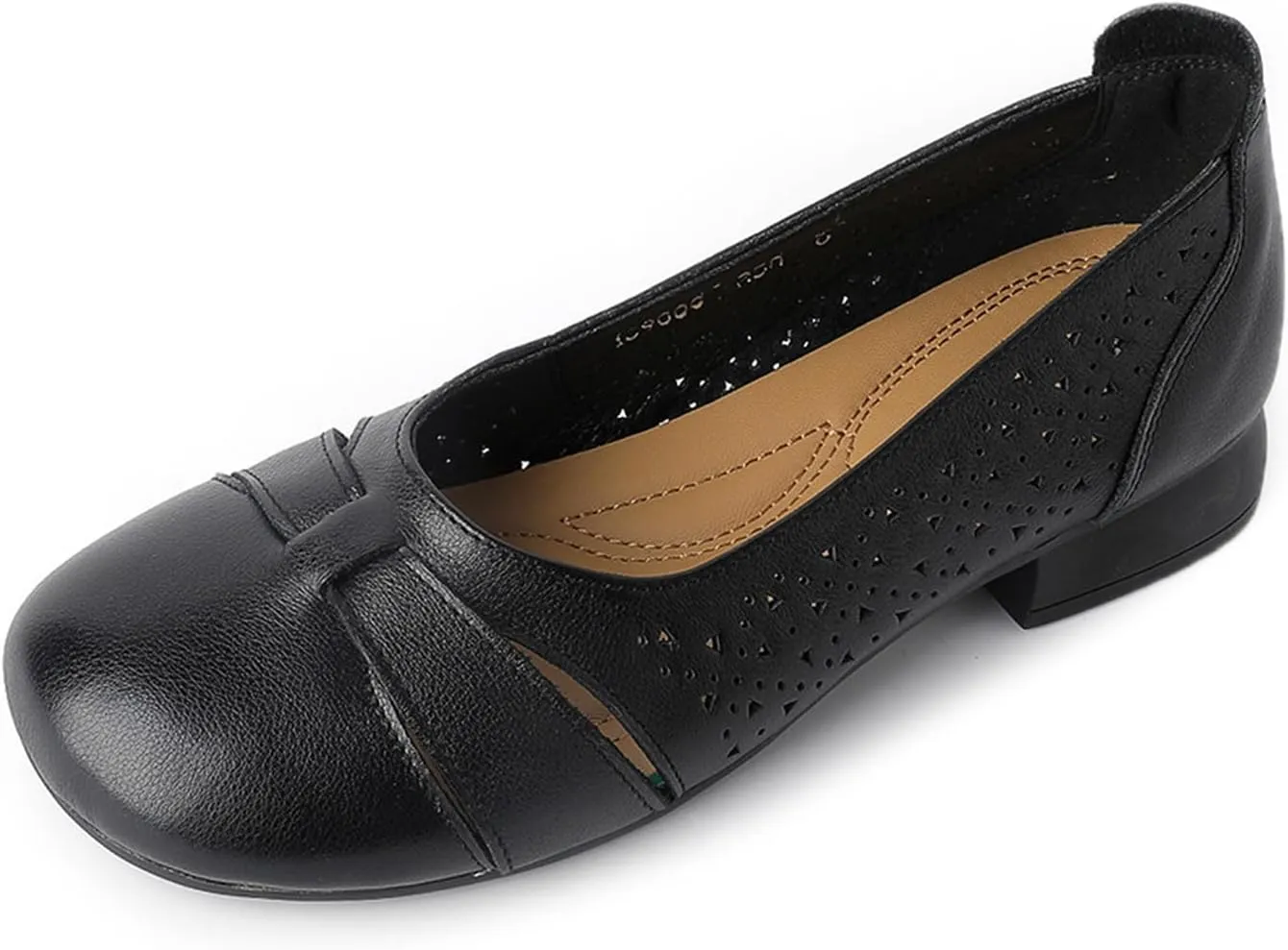Women'S Hollow Leather Round Toe Soft Sole Loafers,Comfortable Non Slip Low Heel Casual Summer Shoes Slip Ons,Shallow Mouth Walking Driving Flats