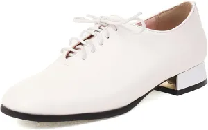 Women's Lace up Oxford Shoes Closed Square Toe Loafers Comfortable Brogue Business Oxfords Chunky Dating Wedding Vintage Wingtip Low Block All Weather Heels