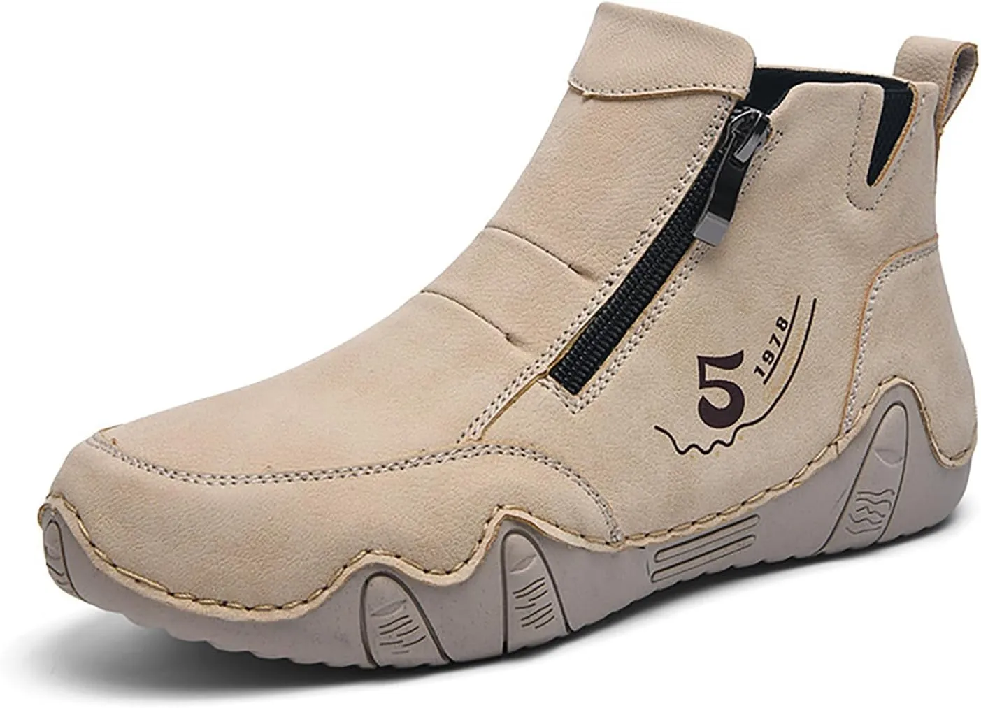 Women'S Leather Handmade Sneaker Ankle Boots Double side zippers Casual Lightweight Outdoor Walking Shoes For Hiking Camping Driving