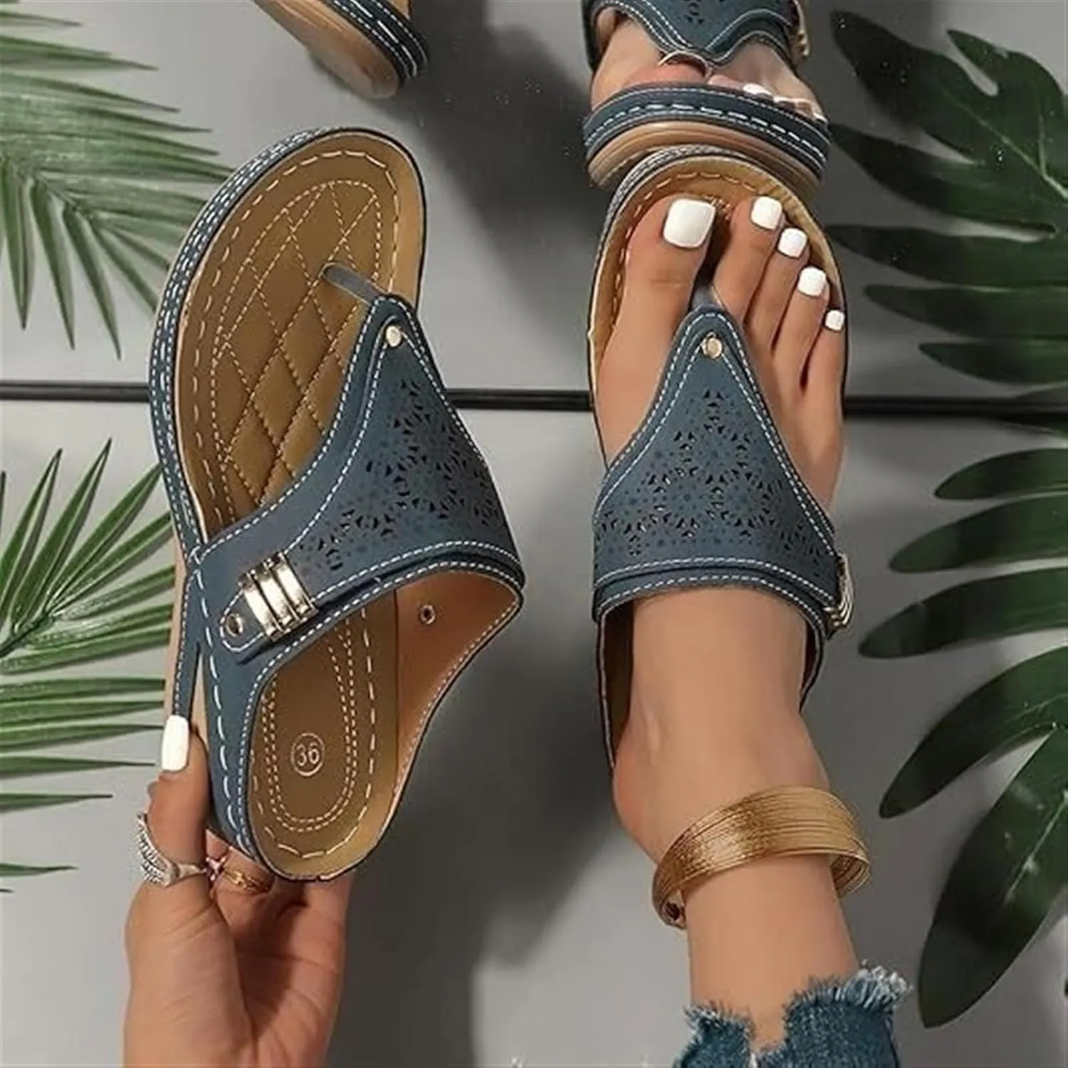 Women's Leather Orthopedic Sandals Summer Casual Mesh Hollow Out Sports Sandals Adjustable Strappy Anti-Slip Platforms Orthotic Wedge Sandal Comfort Outdoor Shoes Lightweight Walking Flip-Flops