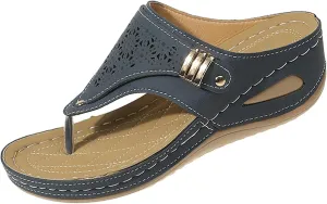 Women's Leather Orthopedic Sandals Summer Casual Mesh Hollow Out Sports Sandals Adjustable Strappy Anti-Slip Platforms Orthotic Wedge Sandal Comfort Outdoor Shoes Lightweight Walking Flip-Flops
