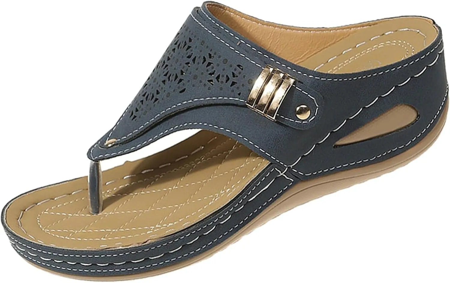 Women's Leather Orthopedic Sandals Summer Casual Mesh Hollow Out Sports Sandals Adjustable Strappy Anti-Slip Platforms Orthotic Wedge Sandal Comfort Outdoor Shoes Lightweight Walking Flip-Flops