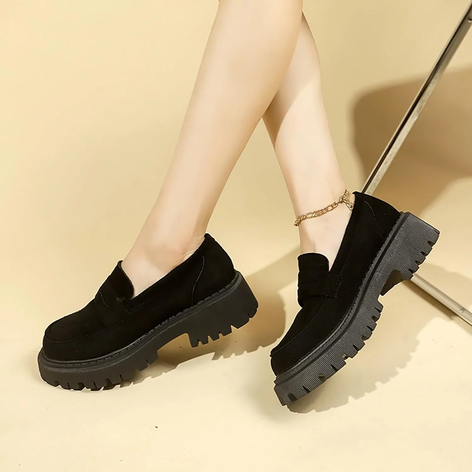 Womens Loafers Comfortable Dressy Shoes Slip-Ons Platform Loafers Chunky Penny Loafers Lug Sole Loafers Casual Shoes