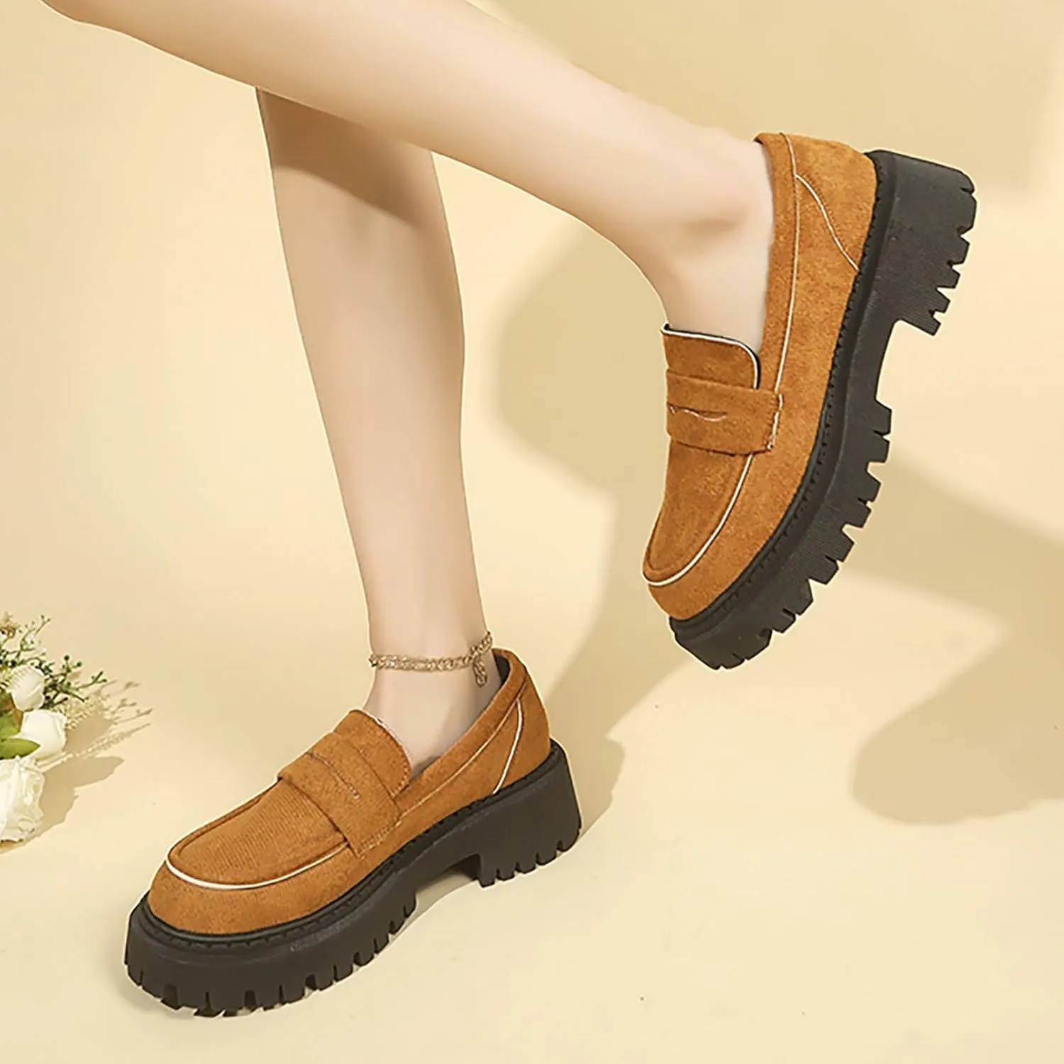 Womens Loafers Comfortable Dressy Shoes Slip-Ons Platform Loafers Chunky Penny Loafers Lug Sole Loafers Casual Shoes