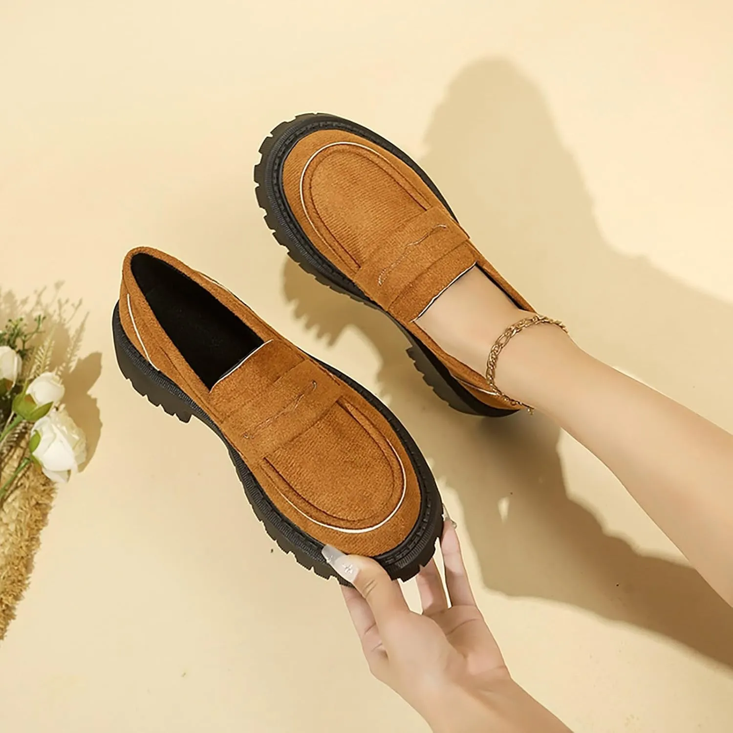 Womens Loafers Comfortable Dressy Shoes Slip-Ons Platform Loafers Chunky Penny Loafers Lug Sole Loafers Casual Shoes