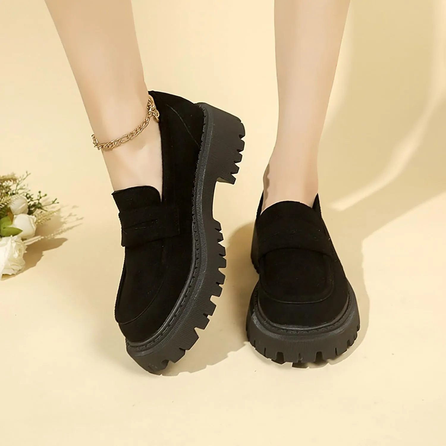 Womens Loafers Comfortable Dressy Shoes Slip-Ons Platform Loafers Chunky Penny Loafers Lug Sole Loafers Casual Shoes
