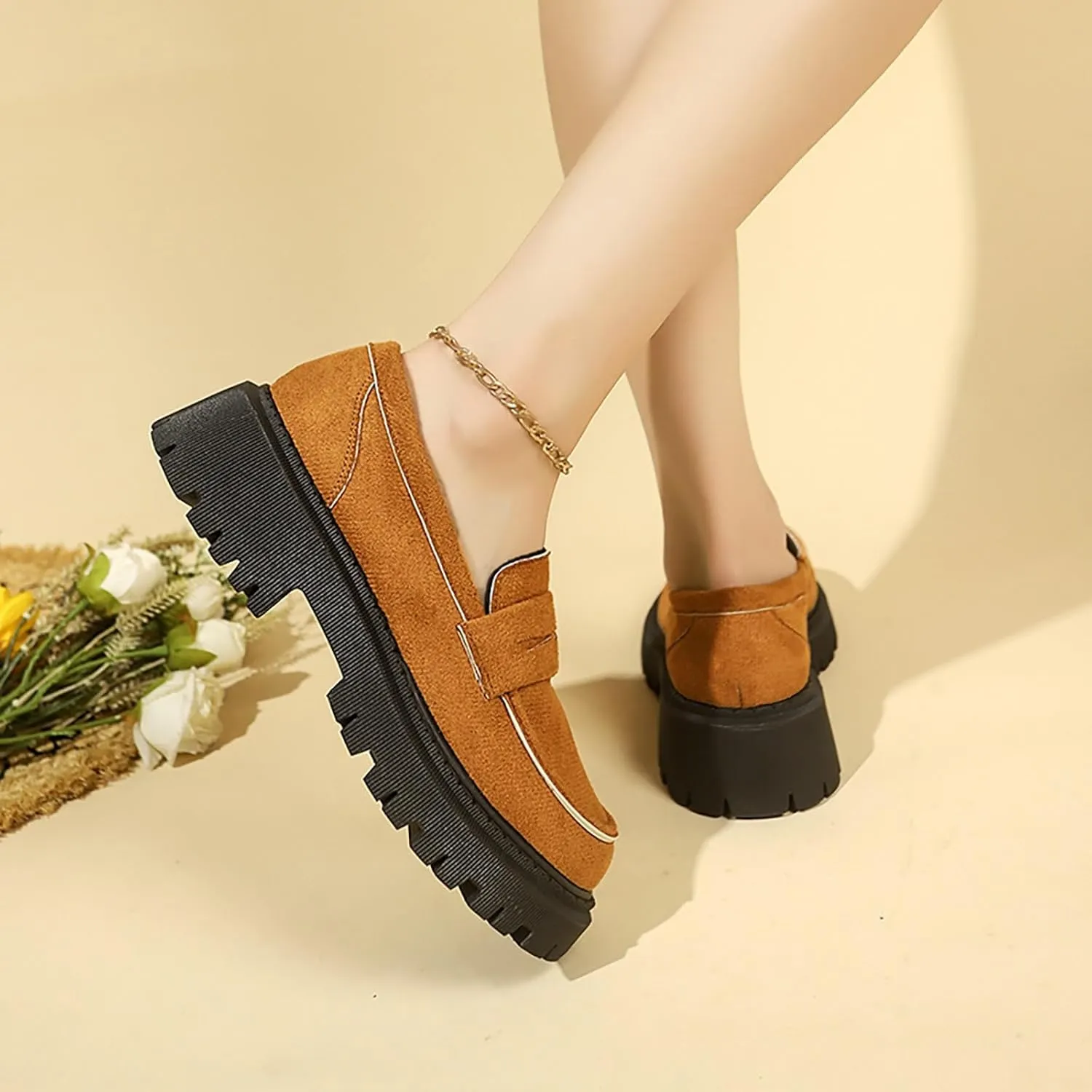 Womens Loafers Comfortable Dressy Shoes Slip-Ons Platform Loafers Chunky Penny Loafers Lug Sole Loafers Casual Shoes