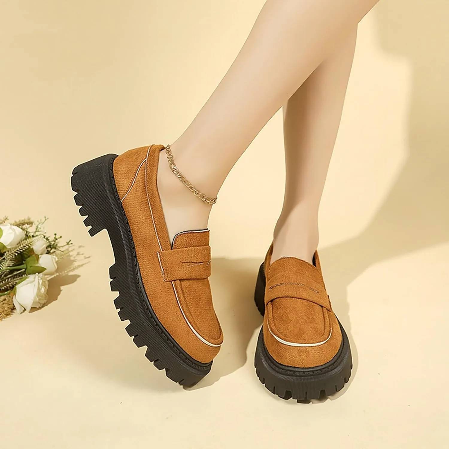 Womens Loafers Comfortable Dressy Shoes Slip-Ons Platform Loafers Chunky Penny Loafers Lug Sole Loafers Casual Shoes