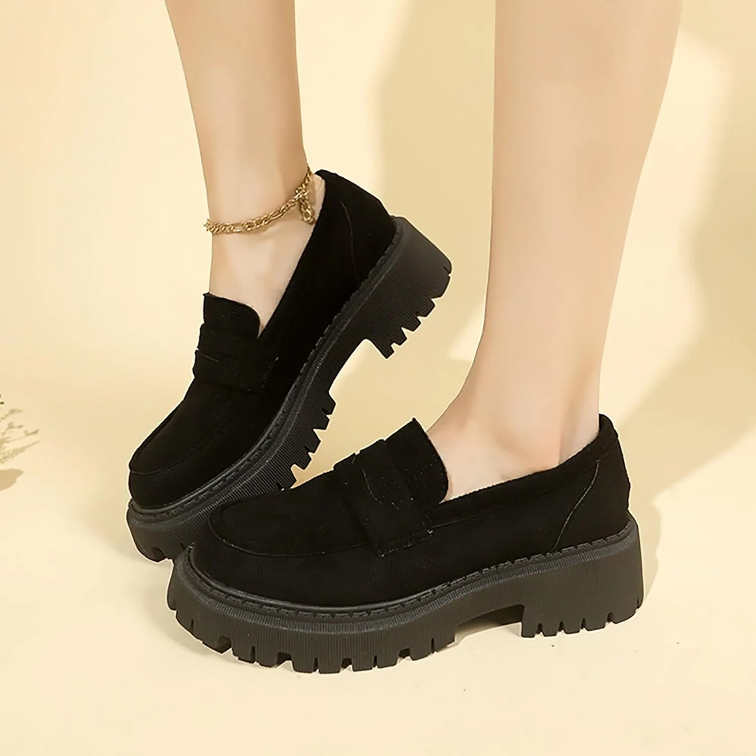 Womens Loafers Comfortable Dressy Shoes Slip-Ons Platform Loafers Chunky Penny Loafers Lug Sole Loafers Casual Shoes