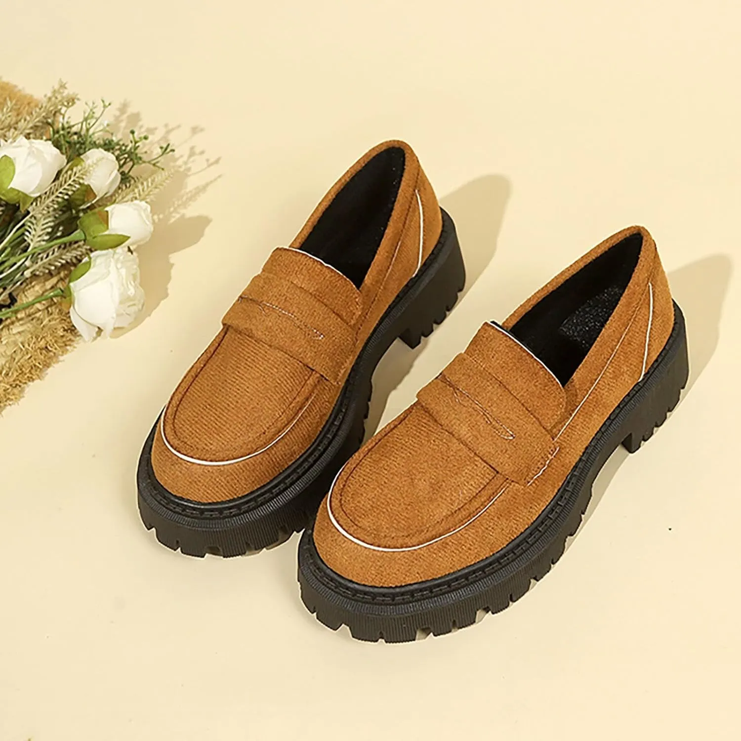 Womens Loafers Comfortable Dressy Shoes Slip-Ons Platform Loafers Chunky Penny Loafers Lug Sole Loafers Casual Shoes