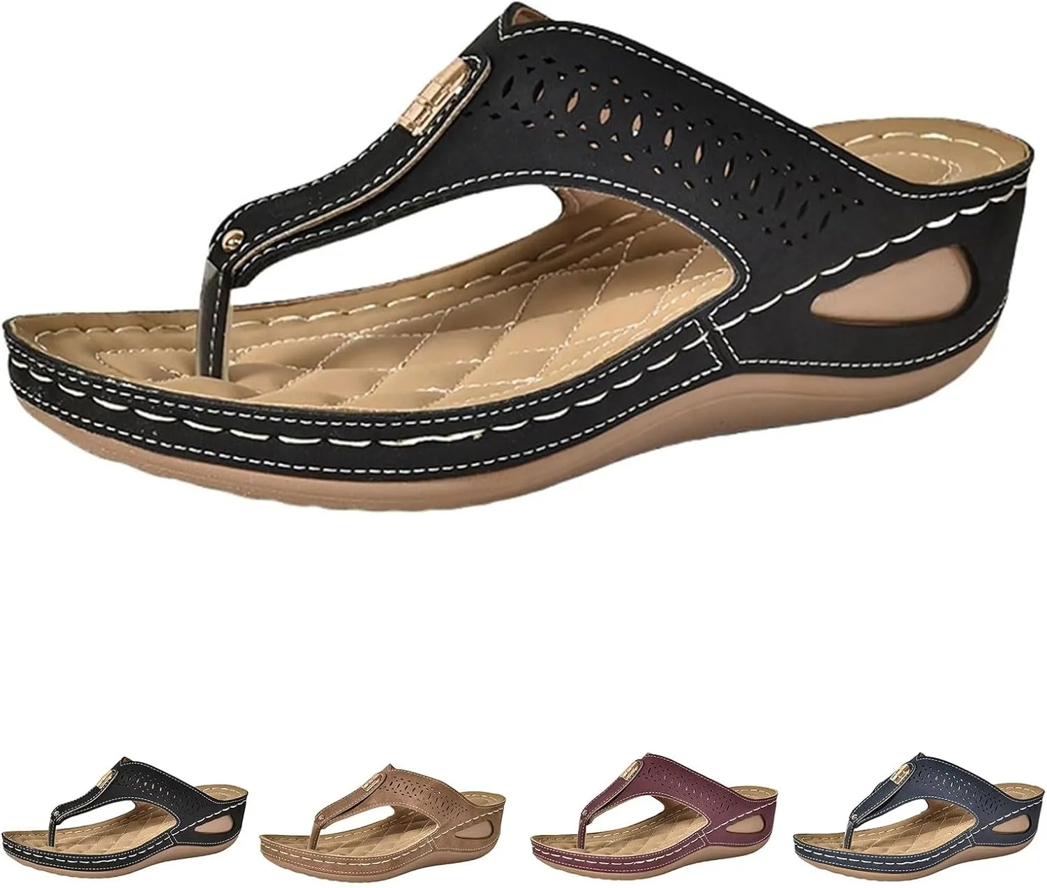 Women's Low Wedge Sandals Comfortable Orthopedic Slip On Flip Flops Fashion Hollow Out Clip Toe Slippers for Summer Beach Oceanside Holiday Outdoor