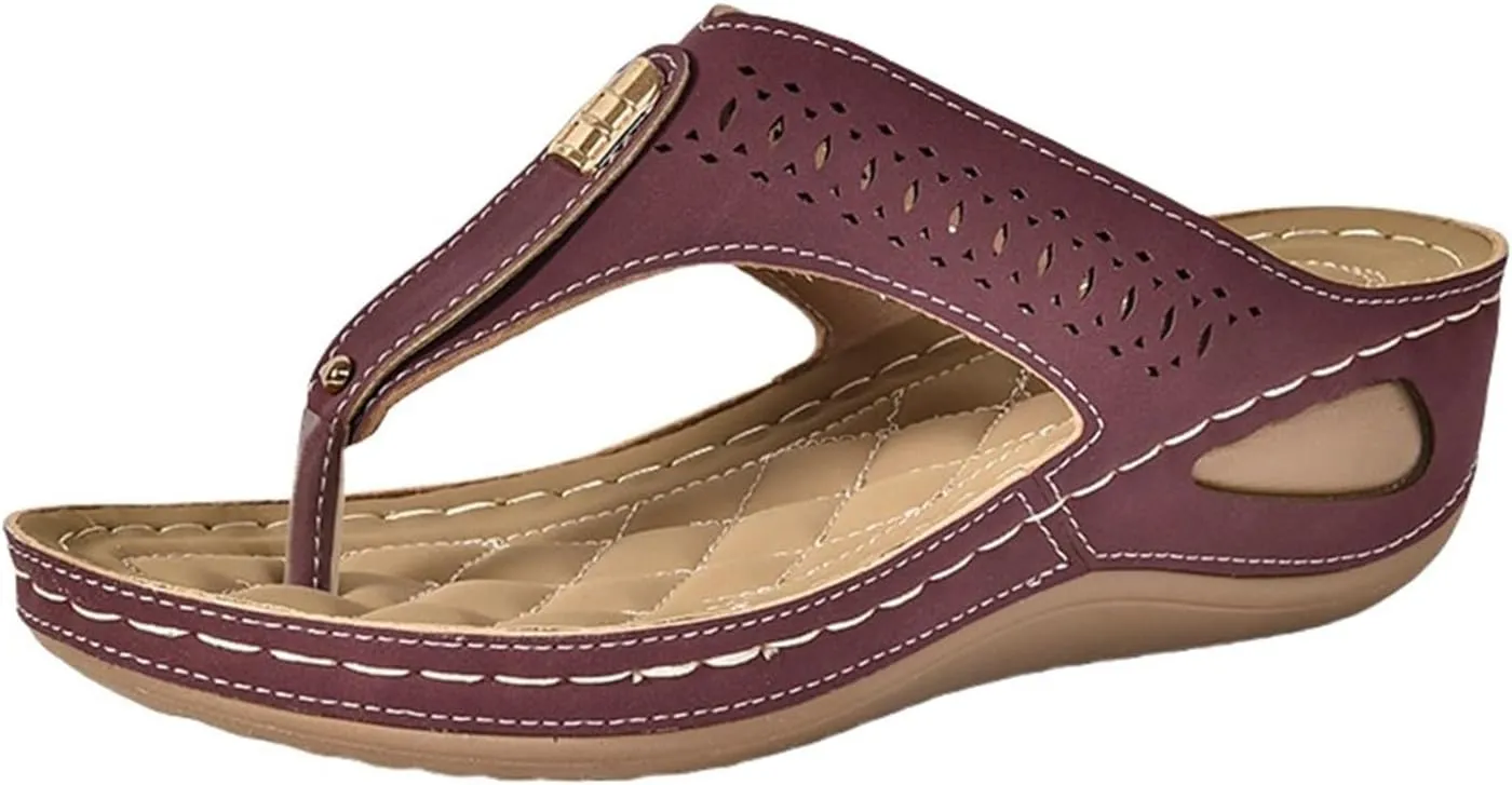 Women's Low Wedge Sandals Comfortable Orthopedic Slip On Flip Flops Fashion Hollow Out Clip Toe Slippers for Summer Beach Oceanside Holiday Outdoor