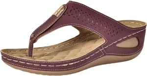 Women's Low Wedge Sandals Comfortable Orthopedic Slip On Flip Flops Fashion Hollow Out Clip Toe Slippers for Summer Beach Oceanside Holiday Outdoor