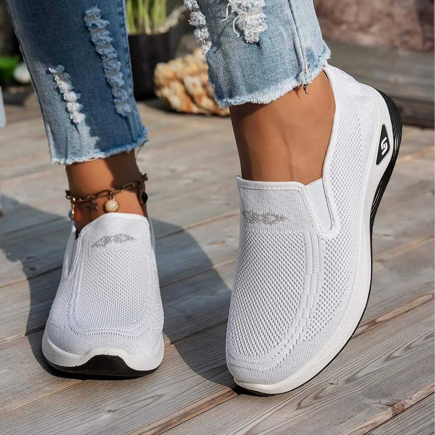 Womens Orthopedic Mesh Walking Shoes Loafers Arch Support Slip On Woven Low Top Outdoor Athletic Running Tennis Sneakers Cozy Basic Breathable Lightweight Wide Width Soft Comfy Sole Shoes Sneakers