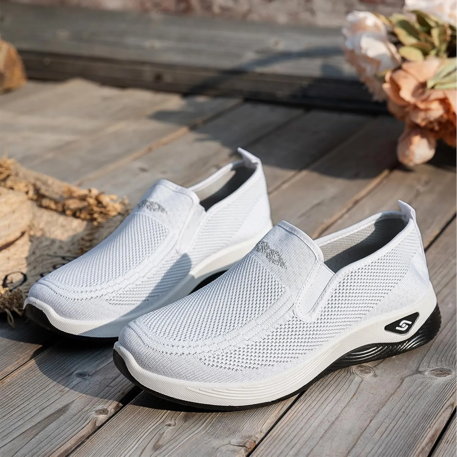 Womens Orthopedic Mesh Walking Shoes Loafers Arch Support Slip On Woven Low Top Outdoor Athletic Running Tennis Sneakers Cozy Basic Breathable Lightweight Wide Width Soft Comfy Sole Shoes Sneakers