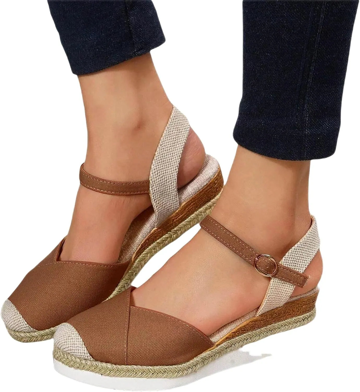Womens Orthopedic Platform Wedge Sandals Summer Dressy Closed Toe Strappy Slip on Ankle Strap Espadrilles Sandals