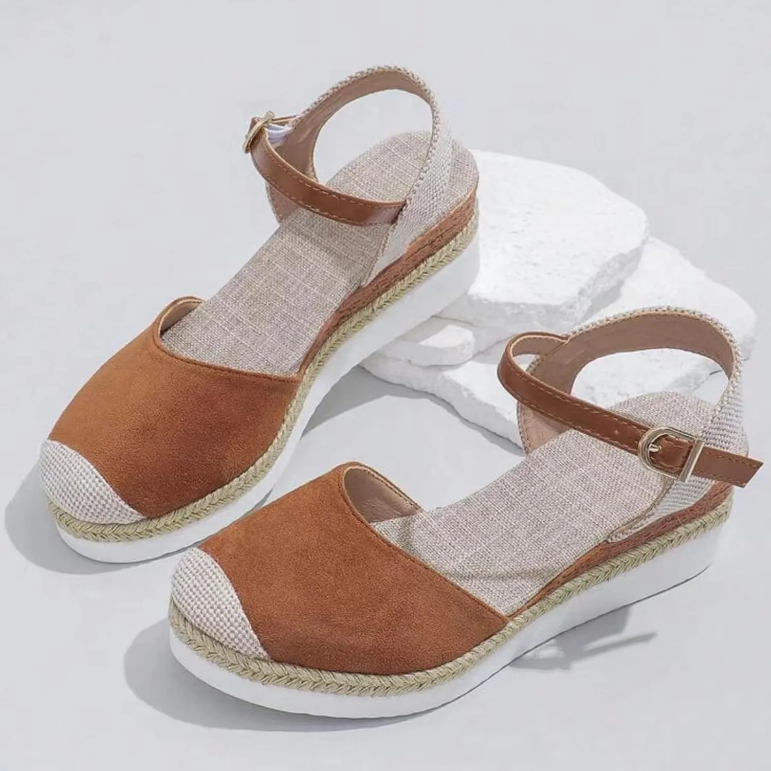 Womens Orthopedic Platform Wedge Sandals Summer Dressy Closed Toe Strappy Slip on Ankle Strap Espadrilles Sandals