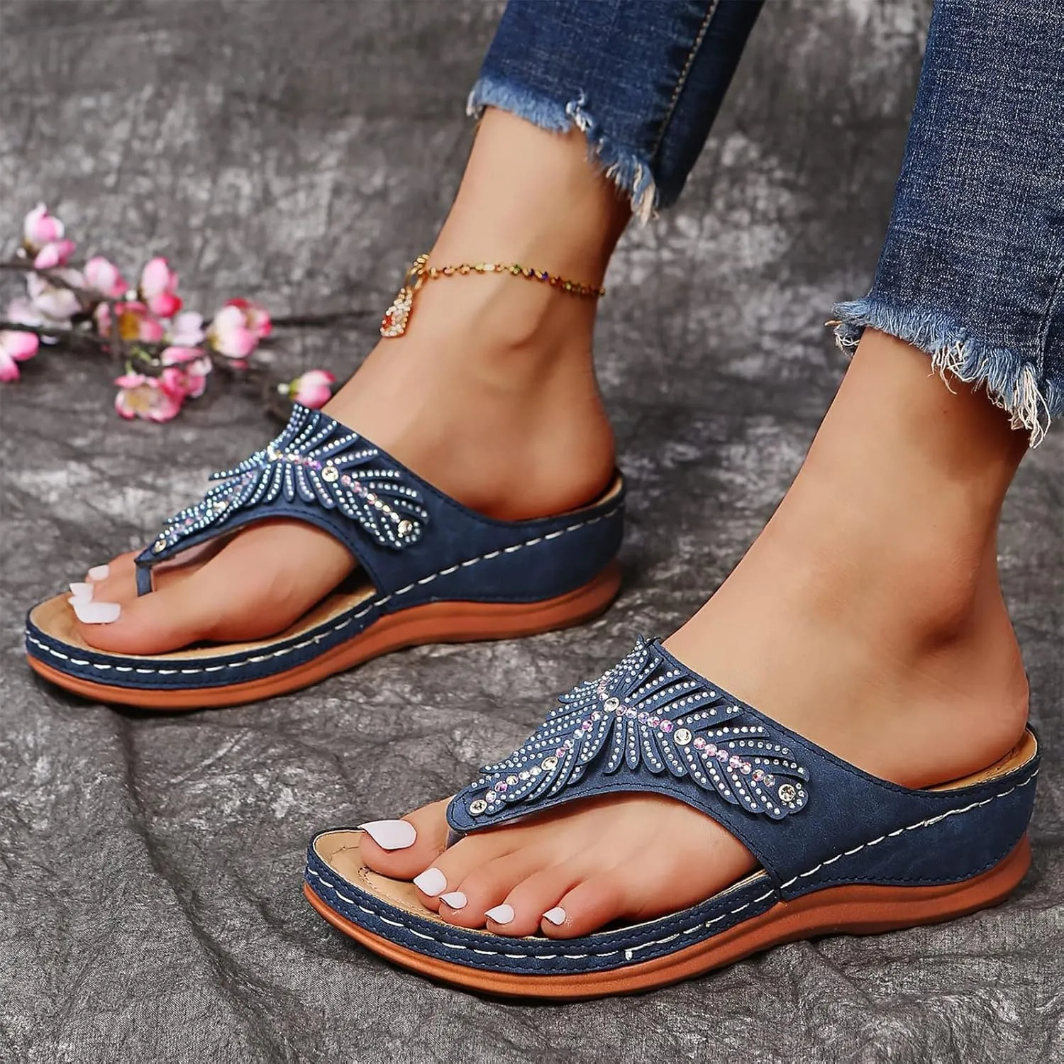 Womens Orthopedic Sandals Casual Clip Toe Flip Flops with Arch Support Breathable Dressy Wedge Sandals Shoes