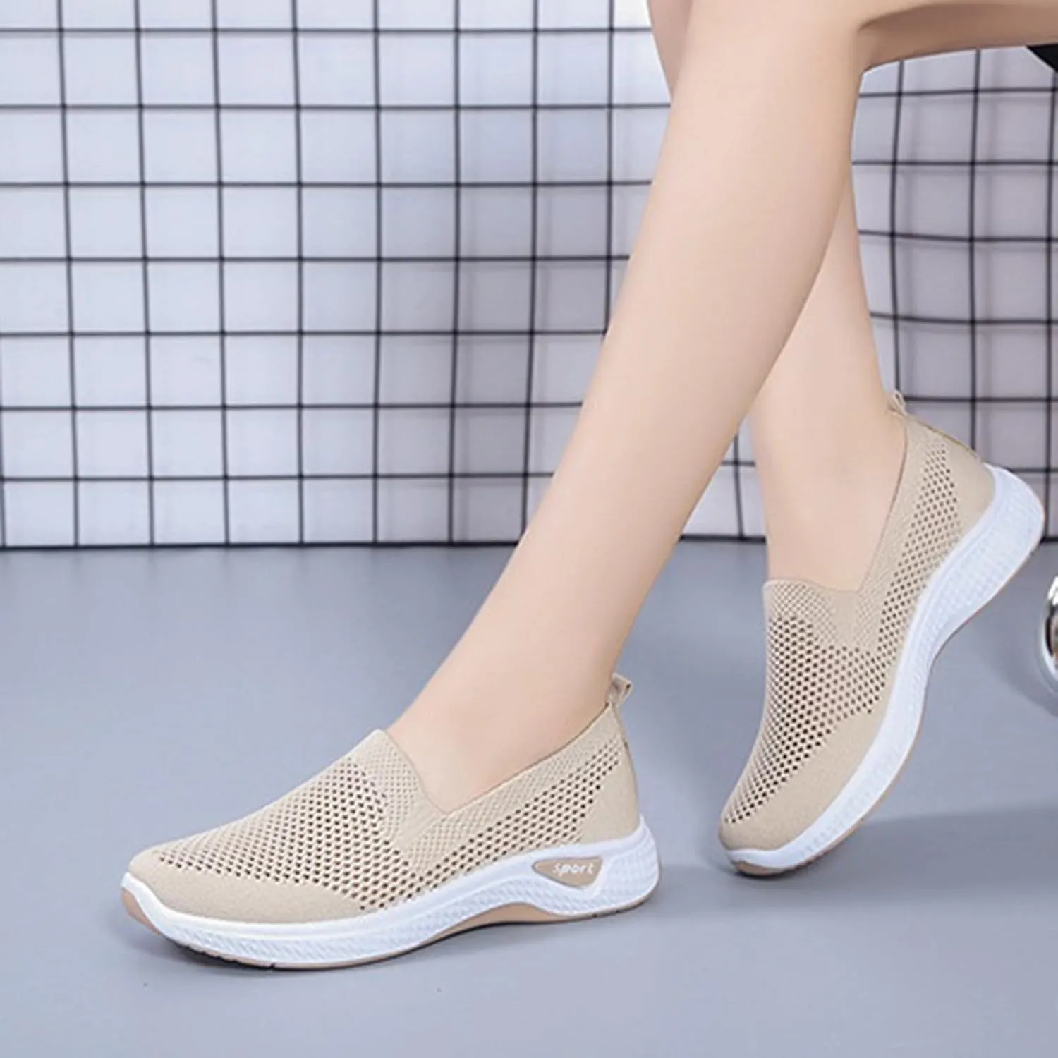 Womens Orthopedic Sneakers Slip on Walking Shoes Lightweight Comfortable Arch Support Sneaker Breathable Soft Woven Shoe Non-Slip Mesh Up Footwear