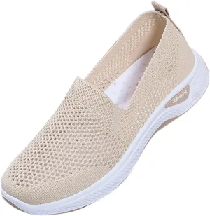 Womens Orthopedic Sneakers Slip on Walking Shoes Lightweight Comfortable Arch Support Sneaker Breathable Soft Woven Shoe Non-Slip Mesh Up Footwear
