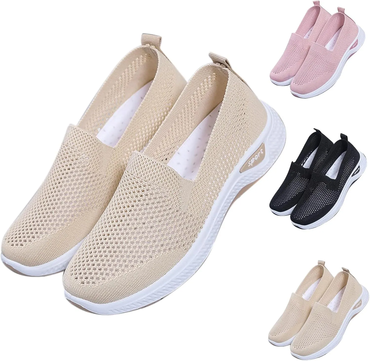 Womens Orthopedic Sneakers Slip on Walking Shoes Lightweight Comfortable Arch Support Sneaker Breathable Soft Woven Shoe Non-Slip Mesh Up Footwear