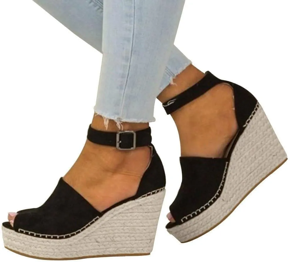 Womens Platform Sandals Orthopedic Slip On Wedge Sandals Dressy Casual Spring Summer Shoes for Women Strappy Ankle Strap Metal Buckle Ladies Slide Sandal