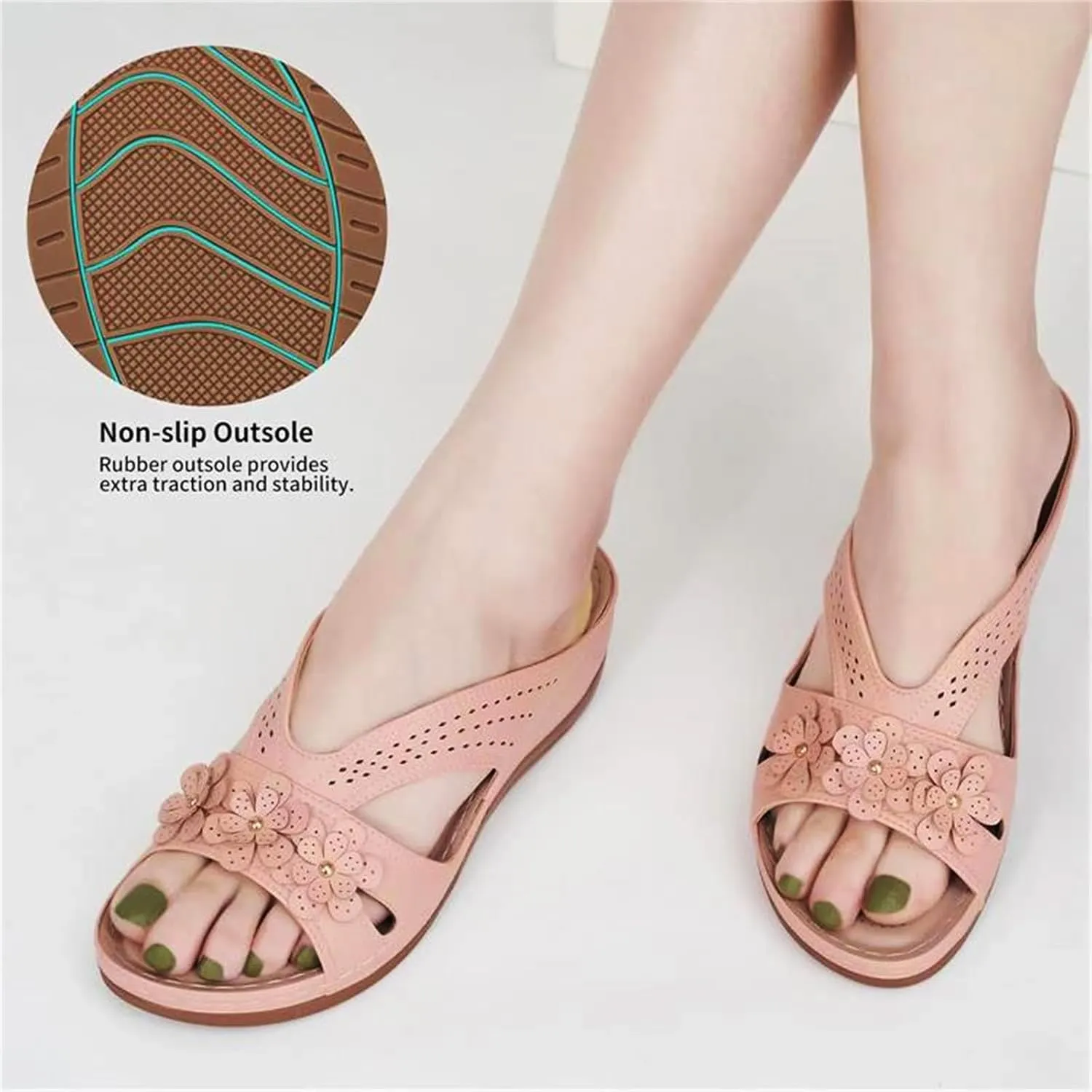 Womens Sandals Dressy Summer Hollow Out Orthopedic Sandals Casual Arch Support Slip On Low Heels Slippers