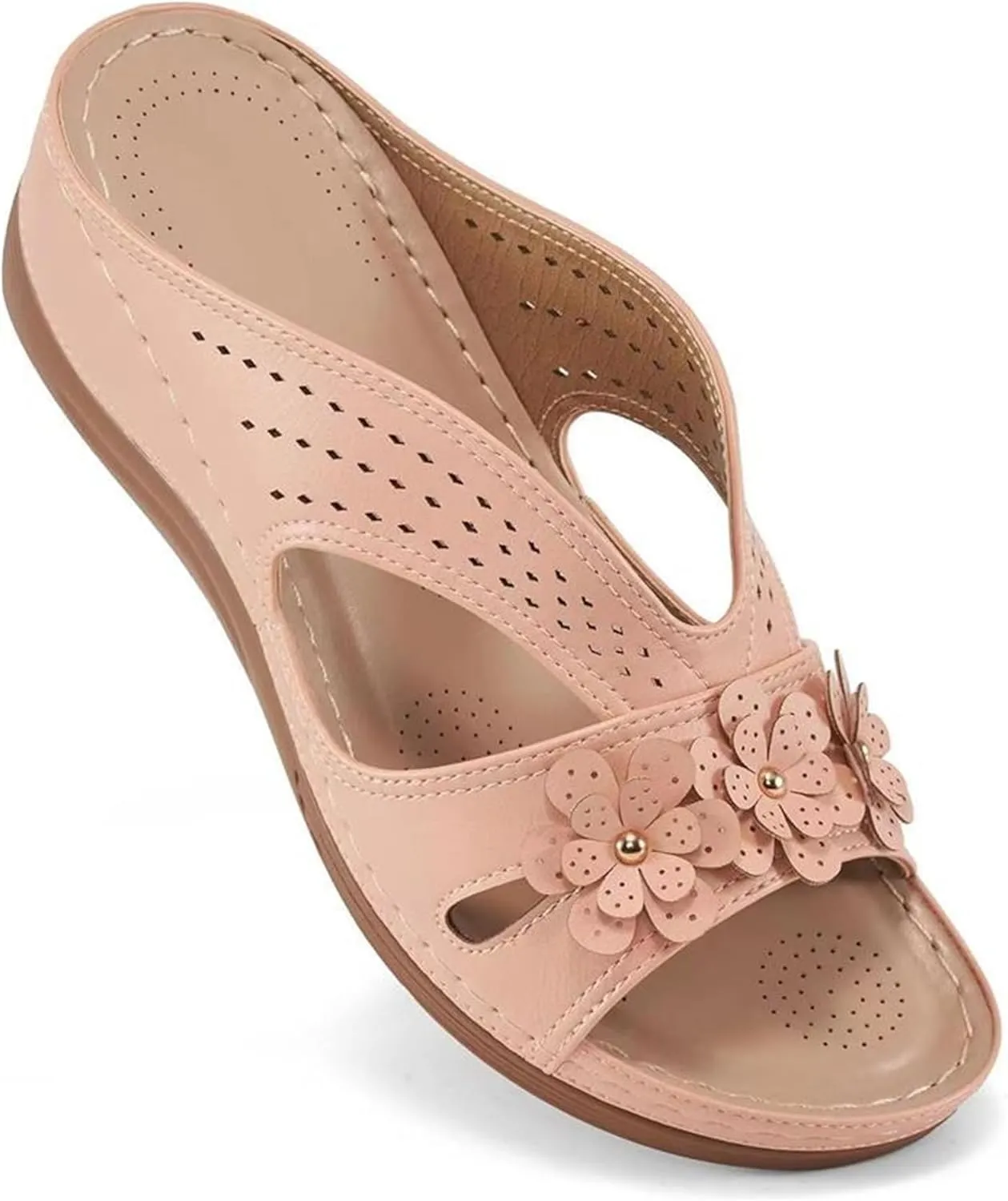 Womens Sandals Dressy Summer Hollow Out Orthopedic Sandals Casual Arch Support Slip On Low Heels Slippers