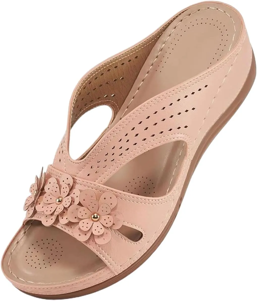 Womens Sandals Dressy Summer Hollow Out Orthopedic Sandals Casual Arch Support Slip On Low Heels Slippers