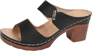 Womens Sandals Open Toe Block Heel Sandals Summer Dressy Slip on Wedge Sandal Comfortable Orthotic Arch Support Shoes Adjustable Ankle Strap Beach Walking Shoes