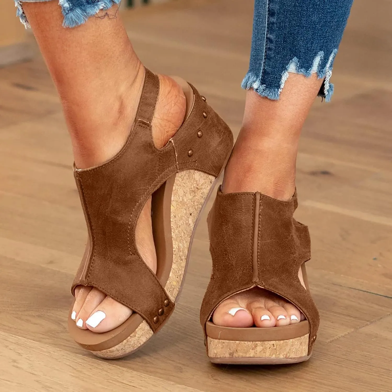 Women's Sandals Platform Open Toe Buckle Strap Sandals Women 2024 Espadrilles Casual Dressy Summer Sandals