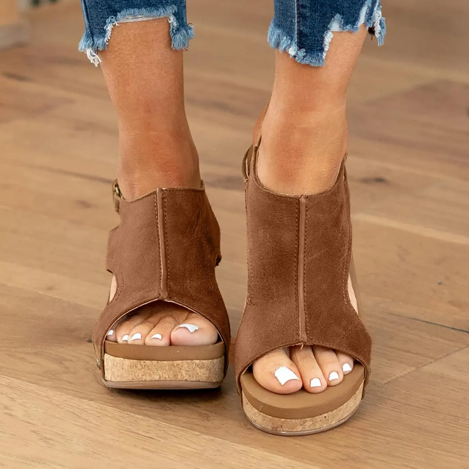 Women's Sandals Platform Open Toe Buckle Strap Sandals Women 2024 Espadrilles Casual Dressy Summer Sandals