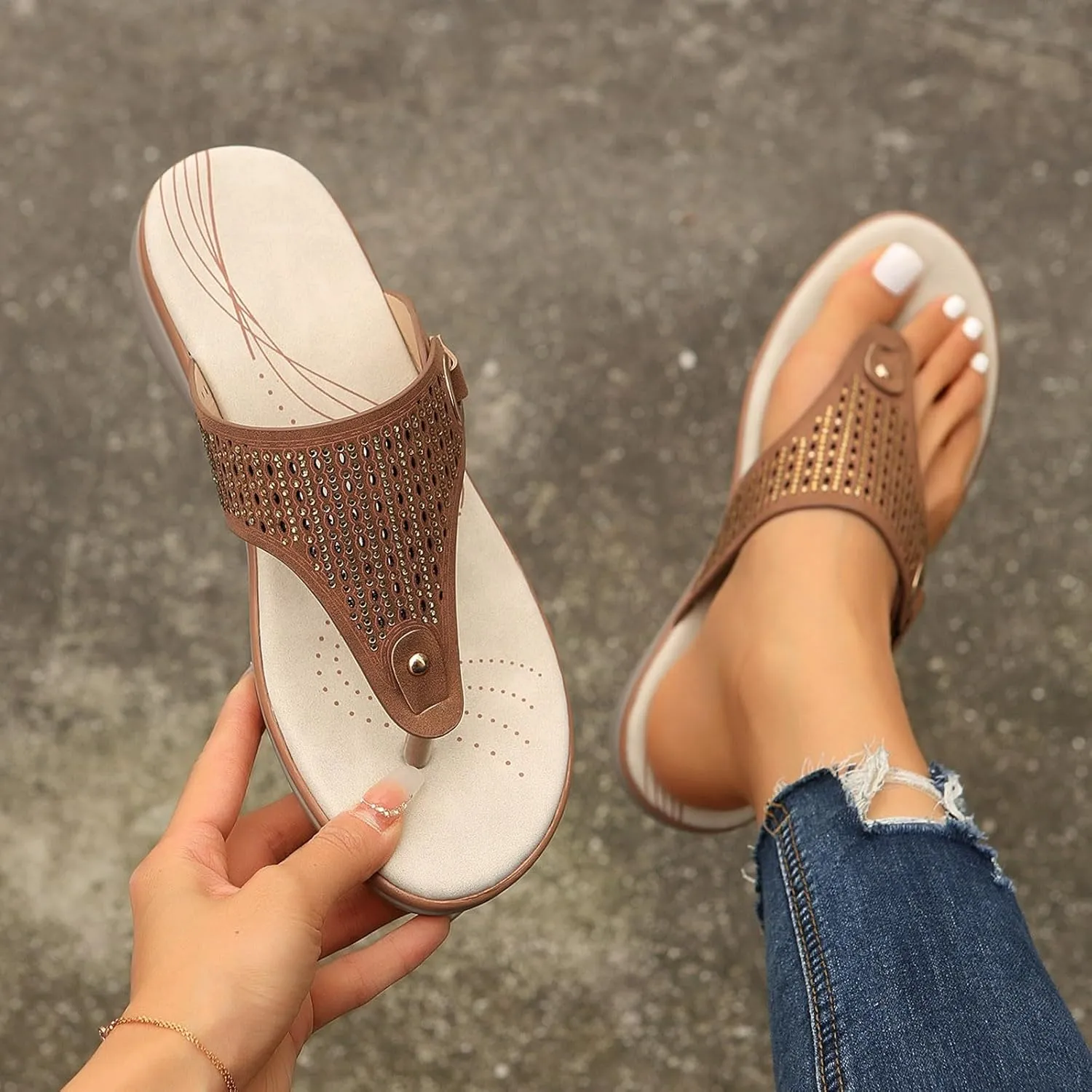 Womens Sandals with Arch Support,2025 Summer Dressy Wedges Shoes for Women Thick Sole Flip Flops With Arch Support Comfortable Walking Sandals Womens Summer Beach Slipper Ladies Thong Sanal