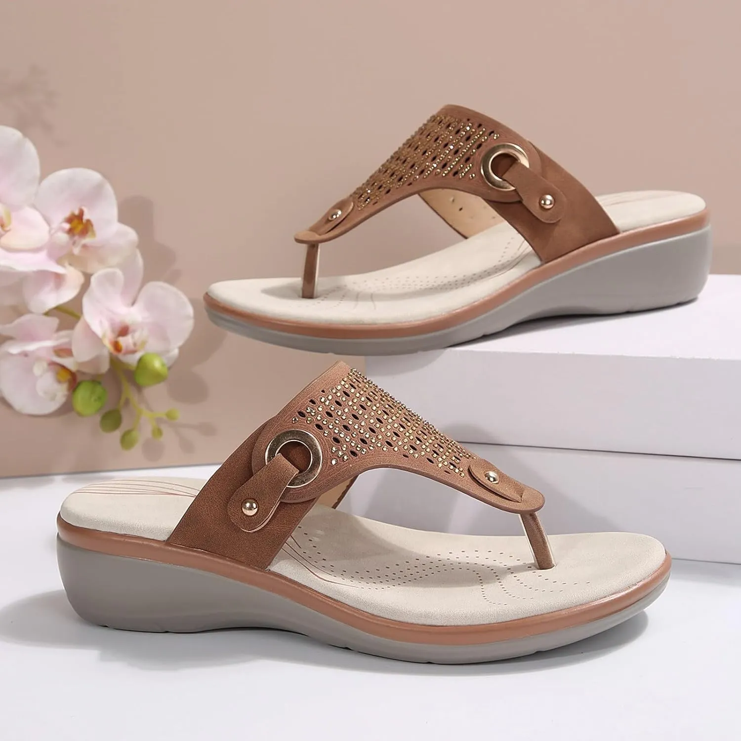 Womens Sandals with Arch Support,2025 Summer Dressy Wedges Shoes for Women Thick Sole Flip Flops With Arch Support Comfortable Walking Sandals Womens Summer Beach Slipper Ladies Thong Sanal