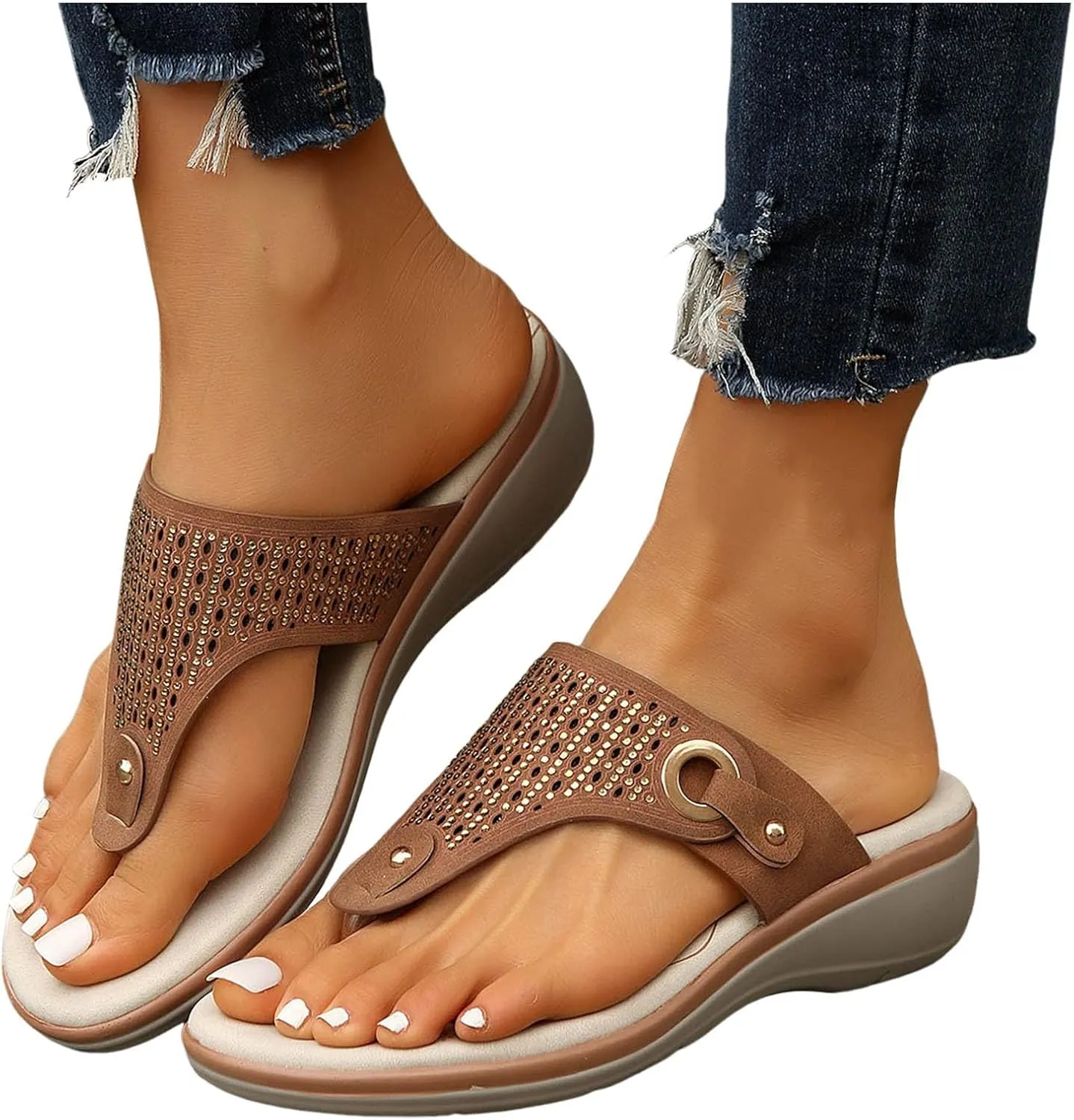 Womens Sandals with Arch Support,2025 Summer Dressy Wedges Shoes for Women Thick Sole Flip Flops With Arch Support Comfortable Walking Sandals Womens Summer Beach Slipper Ladies Thong Sanal