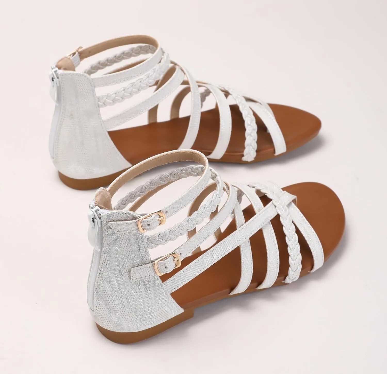 Women's Summer Strappy Flat Sandals Ankle Strap Gladiator Shoes Open Toe Sparkly Straps Dressy Fisherman Thong Sandals for Walking Beach Vacation