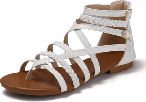 Women's Summer Strappy Flat Sandals Ankle Strap Gladiator Shoes Open Toe Sparkly Straps Dressy Fisherman Thong Sandals for Walking Beach Vacation