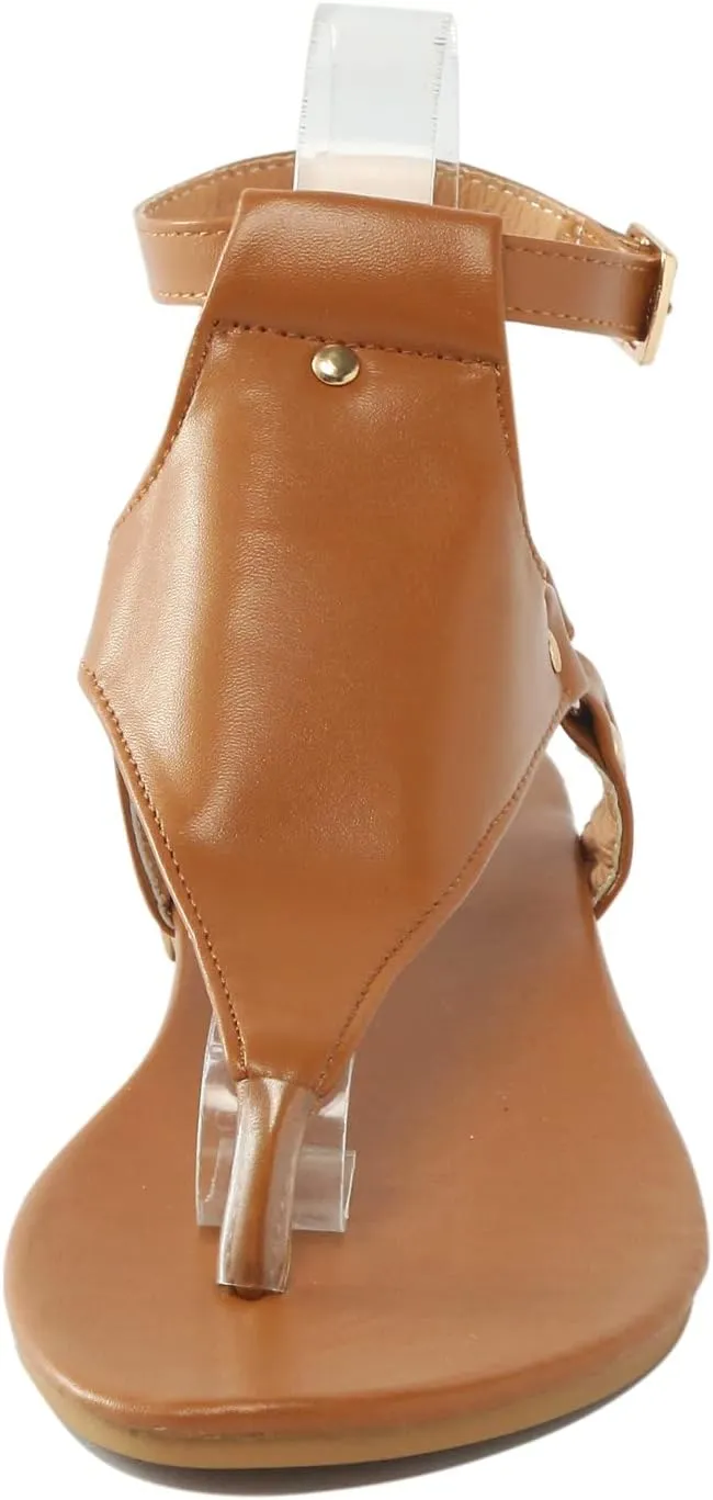 Women's Thong Flat Sandals, Comfortable Flip Flops T-Strap Dress Sandals with Adjustable Ankle Strap Leather Strappy Slip On Summer Shoes Beach Dressy Casual Slides