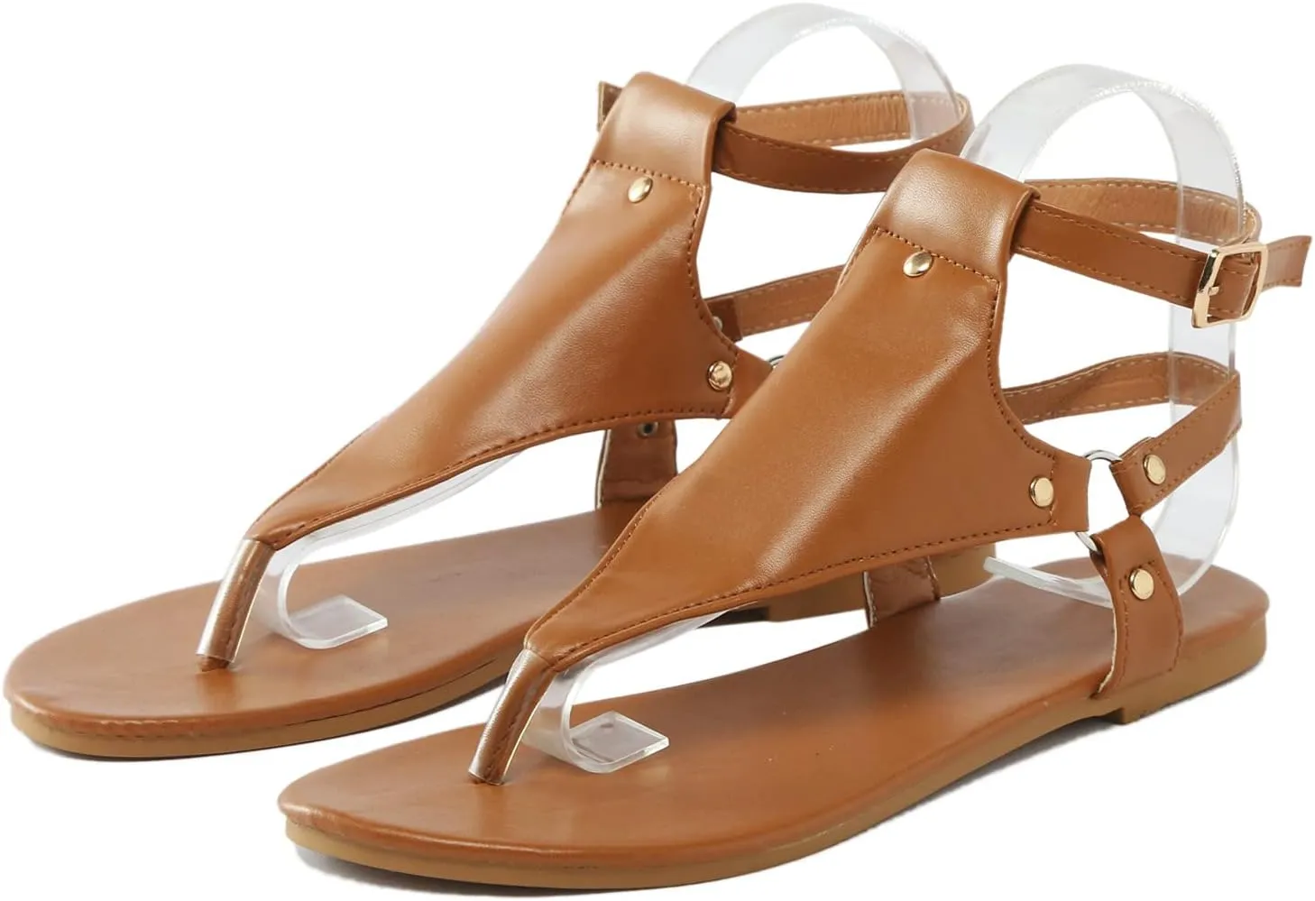 Women's Thong Flat Sandals, Comfortable Flip Flops T-Strap Dress Sandals with Adjustable Ankle Strap Leather Strappy Slip On Summer Shoes Beach Dressy Casual Slides