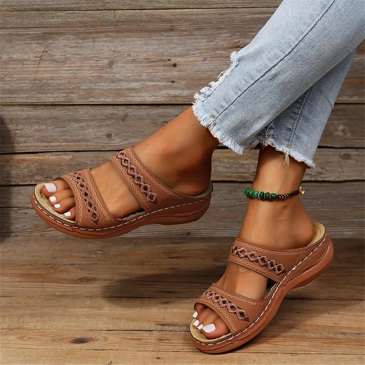 Womens Wedge Sandals Comfortable Dressy Orthotic Flips Flops Arch Support for Flat feet Walking Orthopedic Slippers Slides
